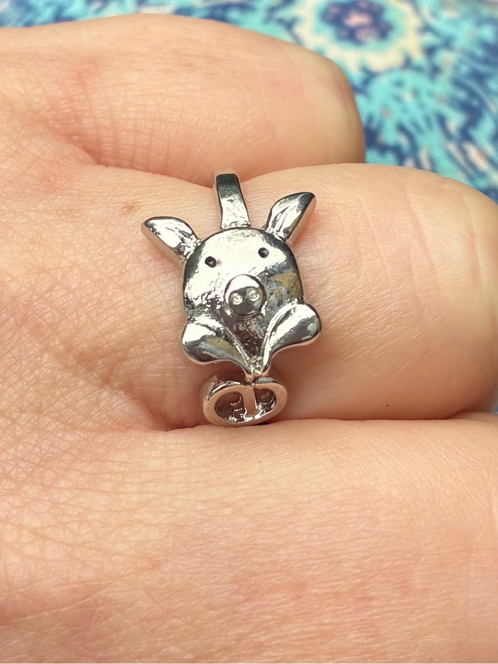 🐷 Silver-Tone Piggy Face Adjustable Ring - Cute Animal Jewelry